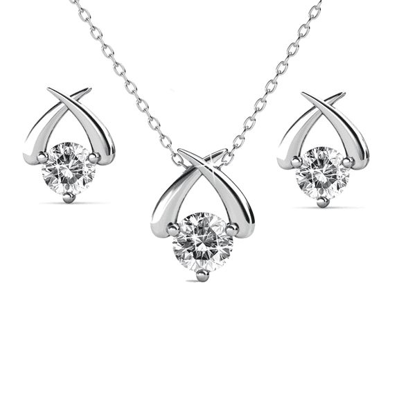 Cate & Chloe Eloise 18k White Gold Plated Silver Jewelry Set with Swarovski Crystals for Women