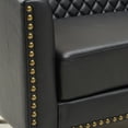 thumbnail image 3 of 50" Faux Leather Small Barrel Love Seat Settee, Diamond Tufted Back Compact Loveseat Sofa with Nailhead Trim, Modern 2-Seater Couch with Solid Wood Legs for Small Spaces, Apartments, Black, 3 of 15