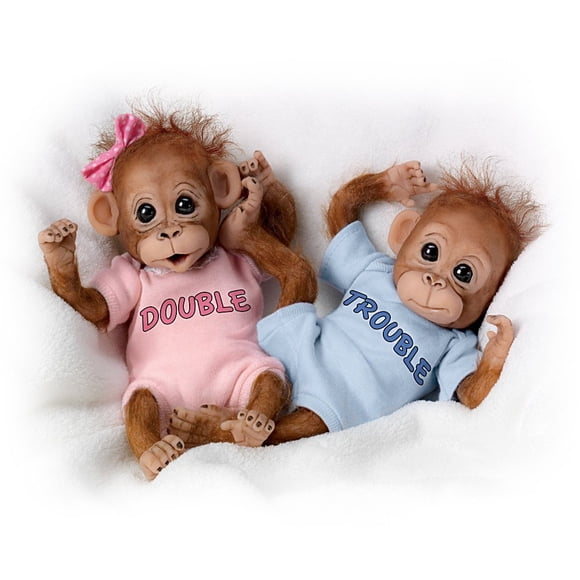 Muñecos gemelos orangután Double Trouble de The Ashton-Drake, 20 cm
