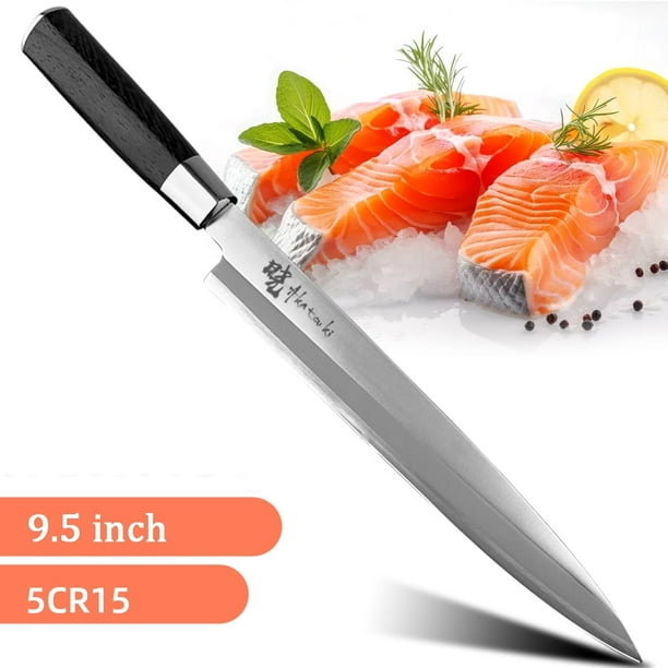 Cuchillo de Chef Japonés: Cuchillo de Filete y Sushi 5CR5 de Acero con Alto Contenido de Carbono de 9,5 Pulgadas para Pescado, Cuchillo de Pesca de Cocina con Caja de Regalo