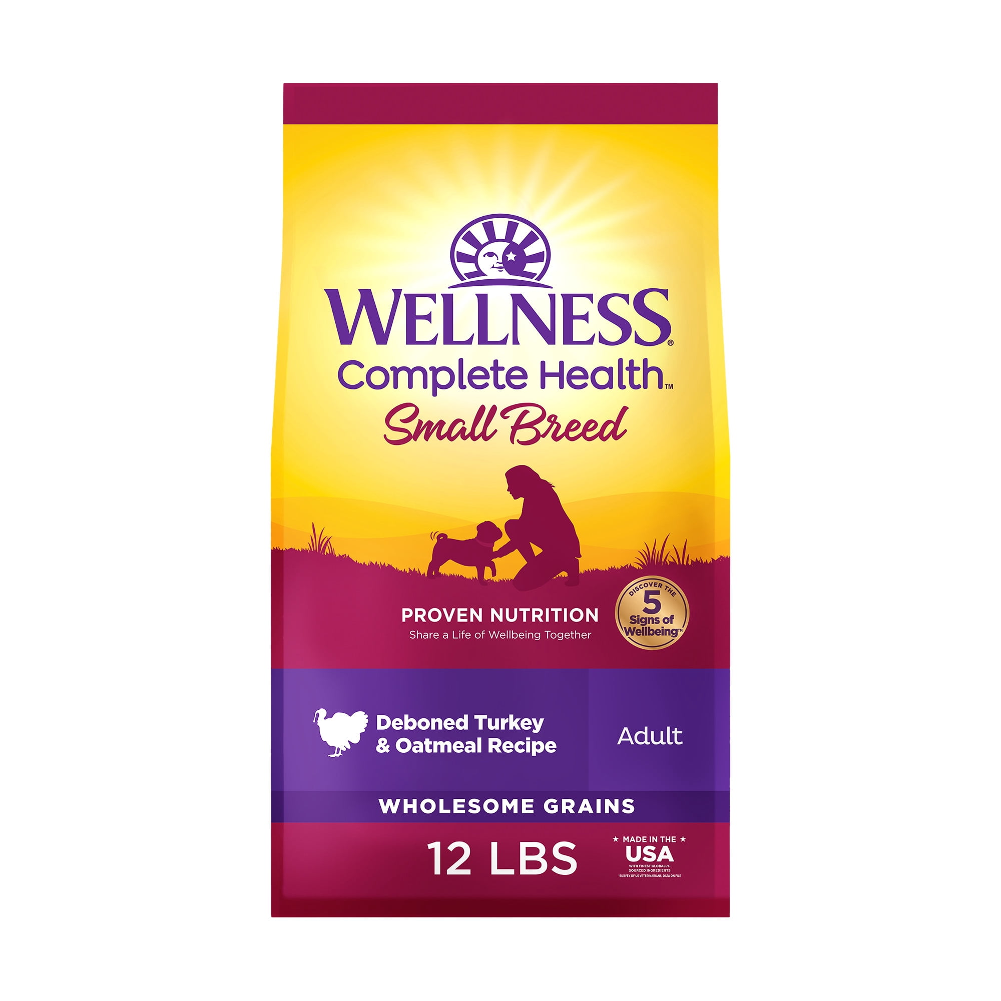 Wellness Complete Health Dry Dog Food, Small Breed, Wholesome Grains, Natural, Turkey & Oatmeal Recipe, (12-Pound Bag)