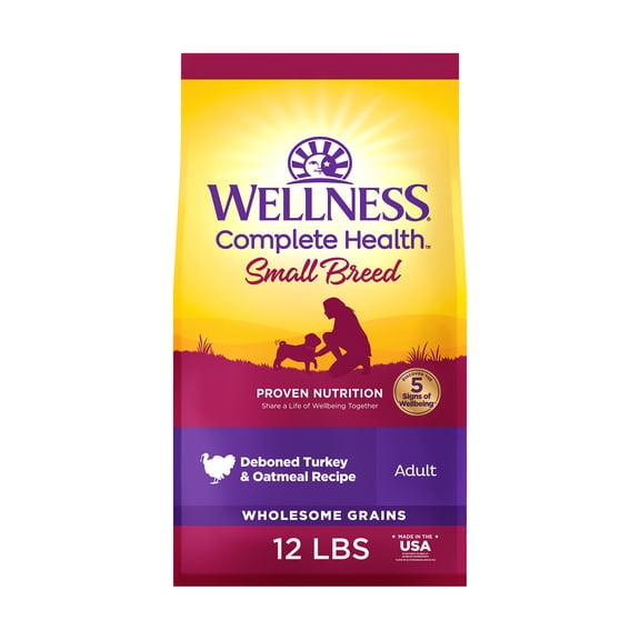 Wellness Complete Health Dry Dog Food, Small Breed, Wholesome Grains, Natural, Turkey & Oatmeal Recipe, (12-Pound Bag)