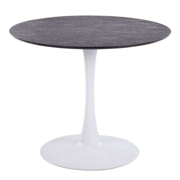 Miekor Furniture Modern Table with White Metal Base and Black Marble Veneer Table Top No.7477