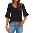thumbnail image 4 of ZHENHONG Long Sleeve T Shirt Women 3/4 Length Sleeves Womens Tops Blouses For Women Casual Tops Trendy Shirts Spring Clothes 2025,Black Women Blending Shirts L, 4 of 5