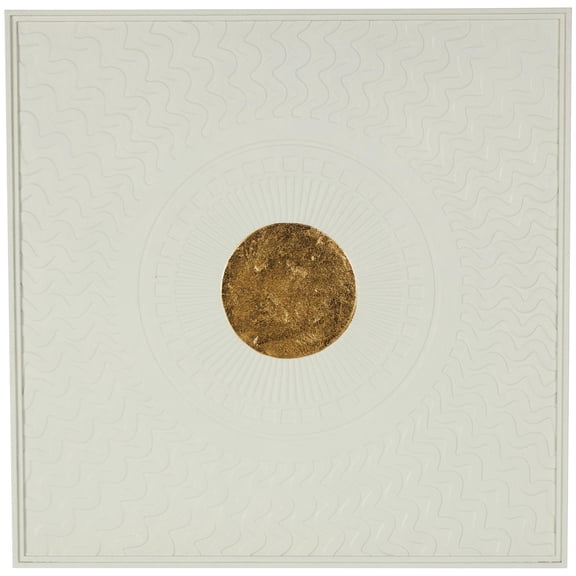 DecMode White Metal Geometric Wall Decor with Gold Foil Center and Wavy Patterns
