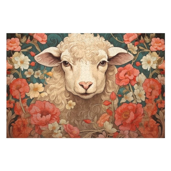 Puzzles for Adults 300 Pieces - Sheep Flowers Challenging Gift for Puzzle Lovers, Fun Time with Friends, Displayable Wall Decor