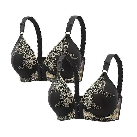 Busydd 2PC Womens Bras Front Closure Lace Bra Comfort Everyday Bra Set No Underwire Breathable Wireless Bras for Women Lift Push Up Bra