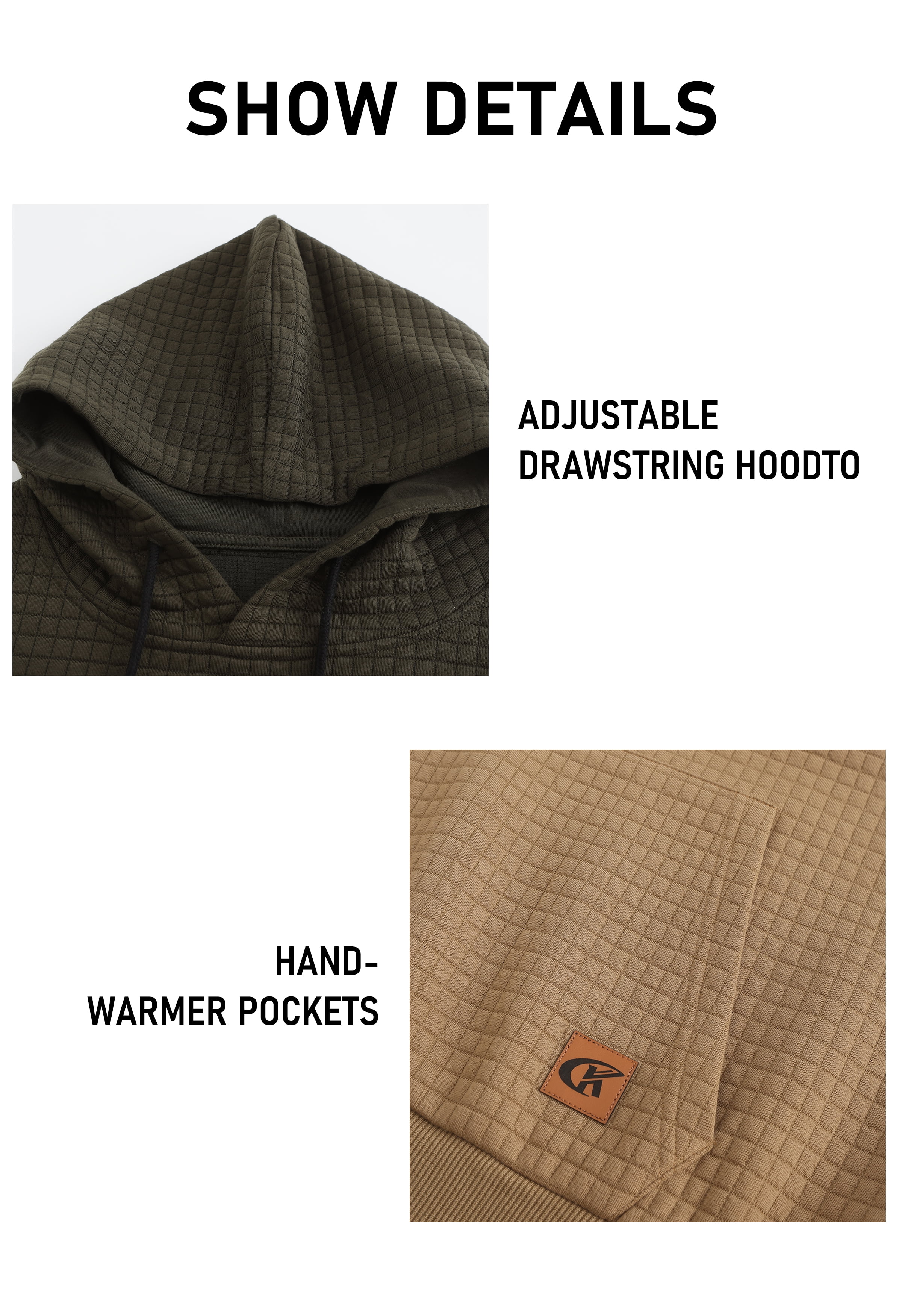 Satankud Men's Pullover Hoodies Plaid Jacquard Color Block Long Sleeve Casual Hooded Sweatshirts with Kanga Pockets Armygreen/White/Khaki XL