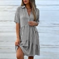 thumbnail image 5 of Guieoi Summer Dresses for Women Plus Size Casual Striped Cotton-Linen Collared Short-Sleeve Button-Down Midi Dress Black M, 5 of 7
