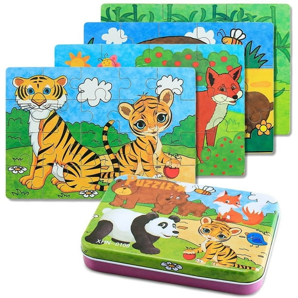 Puzzle pour enfants, puzzle 64 pièces pour enfants, jeu de jouets éducatifs  à quatre niveaux de difficulté pour enfants de 3 4 5 ans (Panda) 
