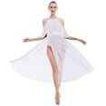 thumbnail image 5 of IBTOM CASTLE Women Lyrical Dance Dress Shiny Criss Cross Spaghetti Strap Full Circle Mesh Tulle Long Dress with Brooch Pin M White, 5 of 8