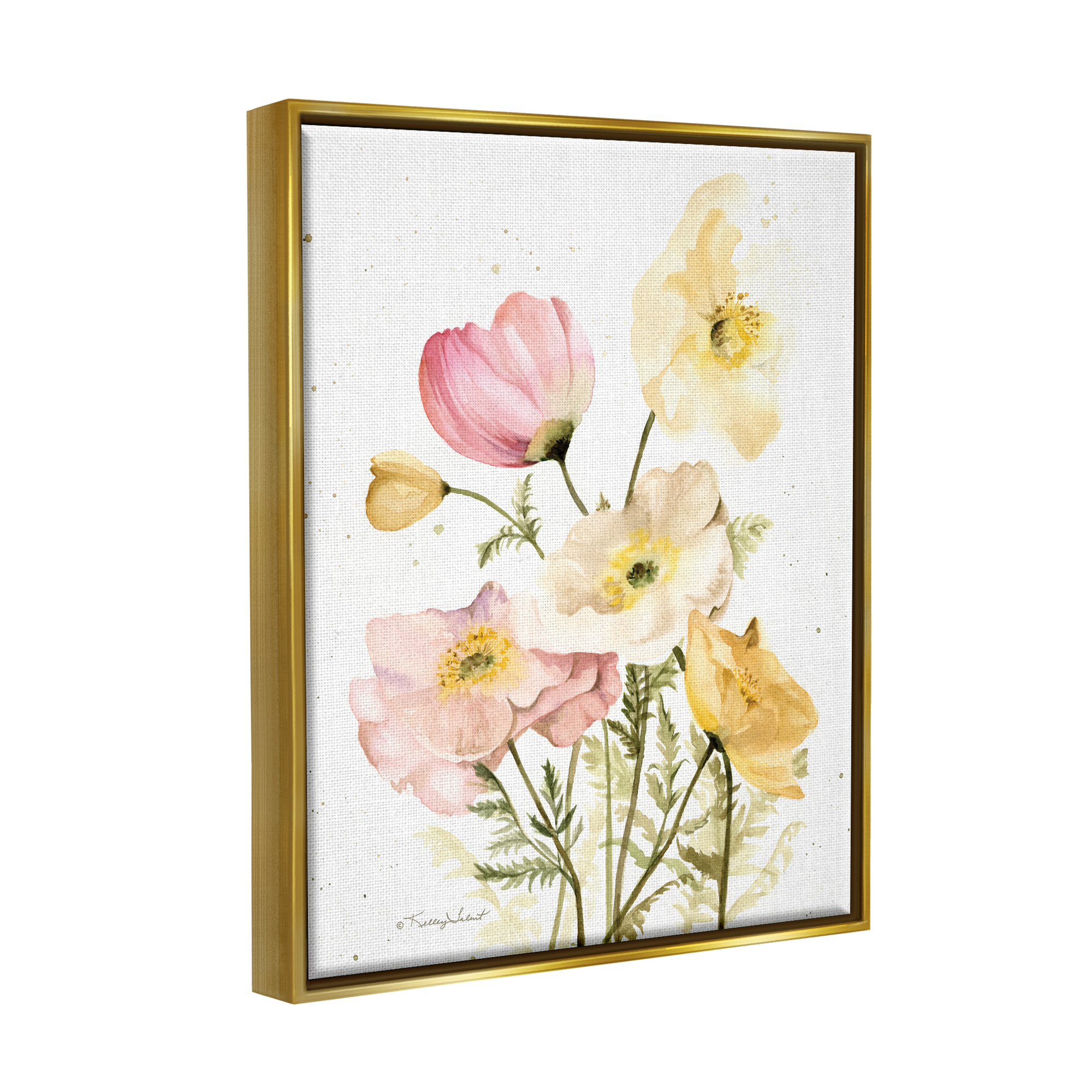 Stupell Industries Pink & Yellow Florals Botanical & Floral Painting Gold Floater Framed Canvas Art Print Wall Art, 17 x 21