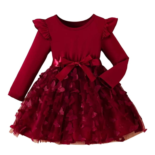 QHFBli Robe Décontractée pour Tout-Petites Filles, Manches Courtes, Col Ras du Cou, Robe Graphique à Motif de Dessin Animé, Rouge, 6-7 Ans