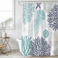 thumbnail image 4 of Teal Navy Blue Coastal Bathroom Shower Curtains with 12 Hooks Polyester Waterproof Shower Curtain for Stalls and Bathtubs Coral Jellyfish Nautical Decorative Bathroom Privacy Curtain 48x72 Inches, 4 of 9