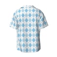 thumbnail image 6 of Lsque Blue and White Squares print Men's Cuban Collar Short Sleeve Shirt Summer Beachwear Casual Button Down Fashionable Vacation Leisure Shirt-3X-Large, 6 of 7