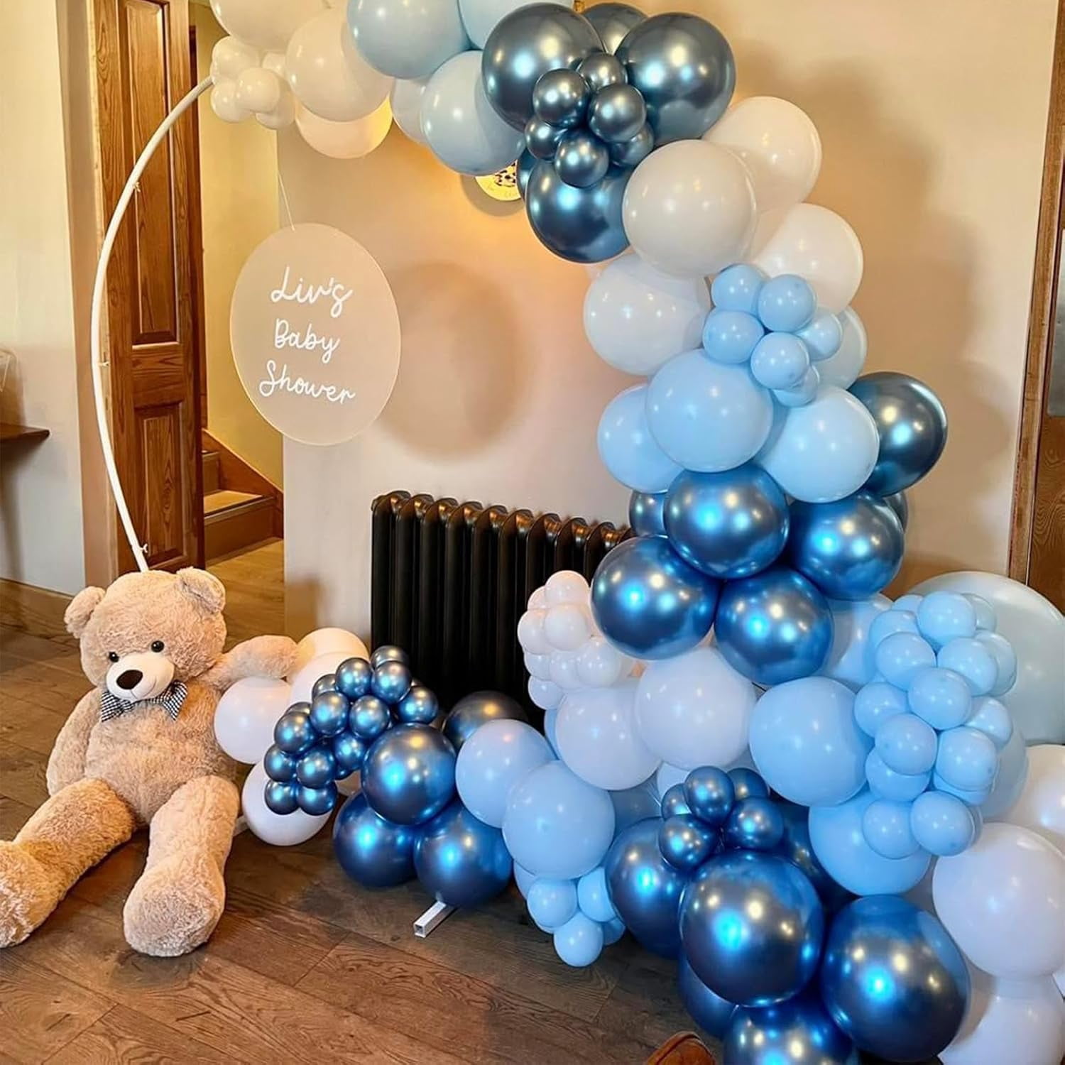 Blue Balloons, 60 Pcs 12 Inches Metallic Macaron Baby Blue Balloon Light Blue Balloons for Boy Baby Shower Birthday Wedding Celebration Party Decorations