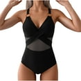 thumbnail image 2 of Fartey One Piece Swimsuit Women 2025 Slimming Tummy Control Bathing Suit Push Up Ruched V Neck Swim Suits Full Coverage Mesh Swimwear Black S-2XL, 2 of 5