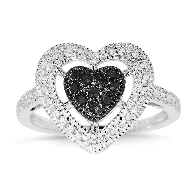 Netaya 0.15 Carat Enhanced Black Diamond Heart Ring in Sterling