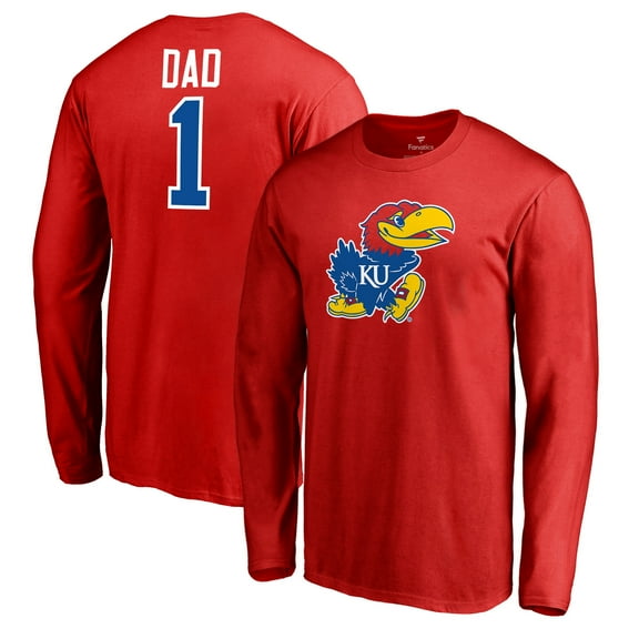 Men's Red Kansas Jayhawks #1 Dad Long Sleeve T-Shirt