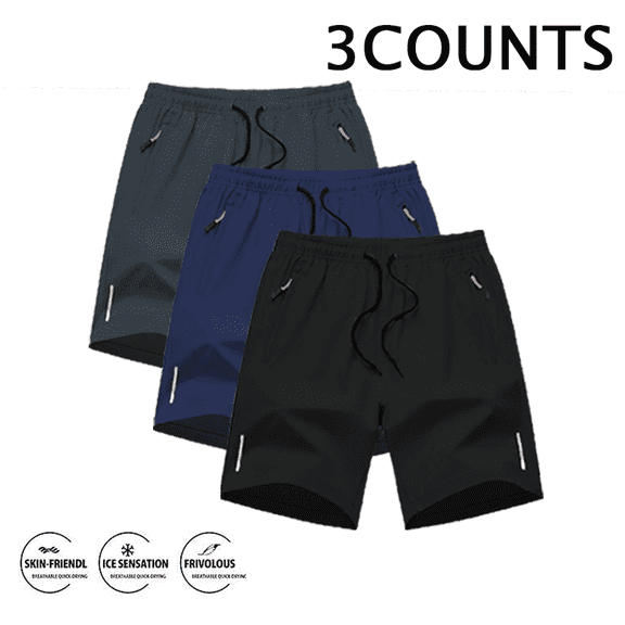 Men's Quick Dry Athletic Shorts, Elastic Drawstring Waist Running Shorts with Zipper Pockets & Reflective Strips, Lightweight Workout Shorts for Gym, Jogging, Outdoor Activities