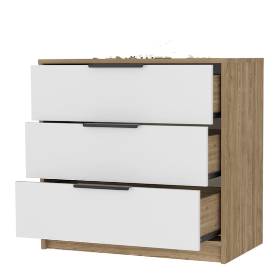 Xukmct 3 Drawer Dresser Wood Storage Cabinet for Home Living Room, White Light Brown