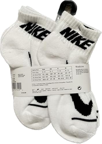 Nike Boy's Cushioned Dri-Fit Cotton Everyday Quarter Ankle Socks (6 Pairs), XS, Kid's Shoe Size 10c-3y, Kid's Sock Size 5-7