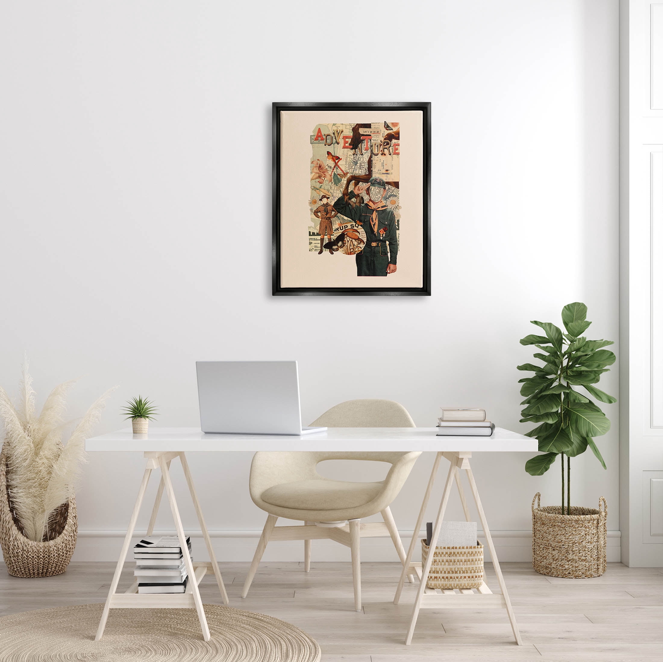 Stupell Industries Surreal Adventure Botanical Collage Graphic Art Jet Black Floating Framed Canvas Print Wall Art, Design by Matheus Lopes Castro