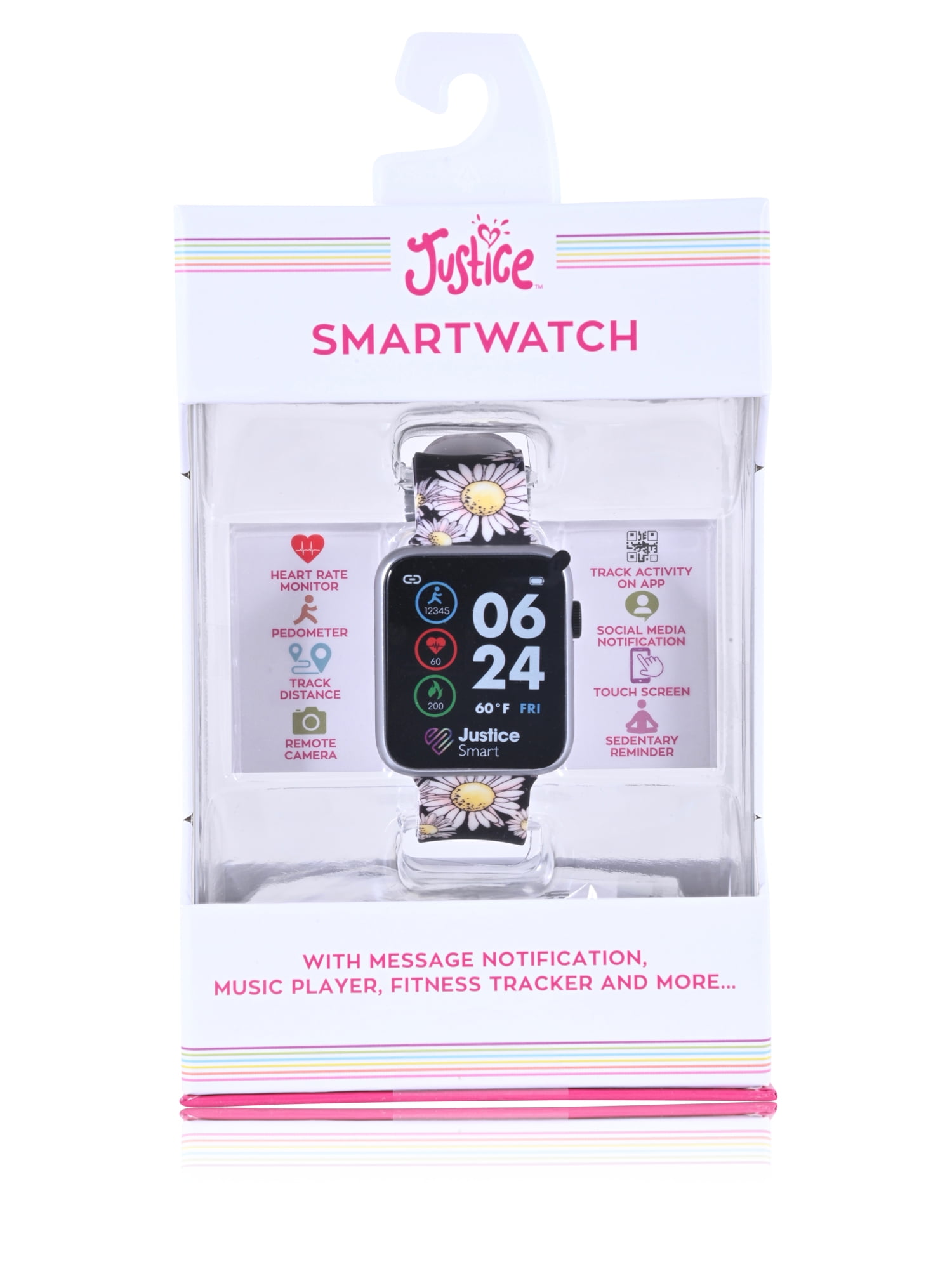 Justice Unisex Tween Smart Watch in Black Daisy Strap with