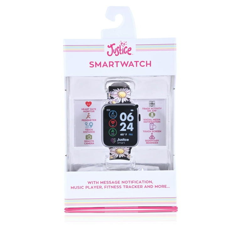 Justice Unisex Tween Smart Watch in Black Daisy Strap with