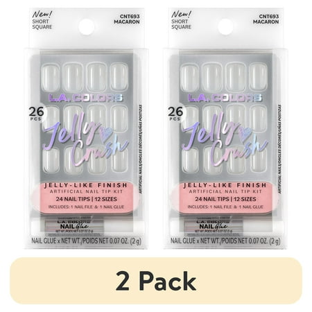 (2 pack) L.A. COLORS Jelly Crush Nail Tip, Macaron, 26 Piece