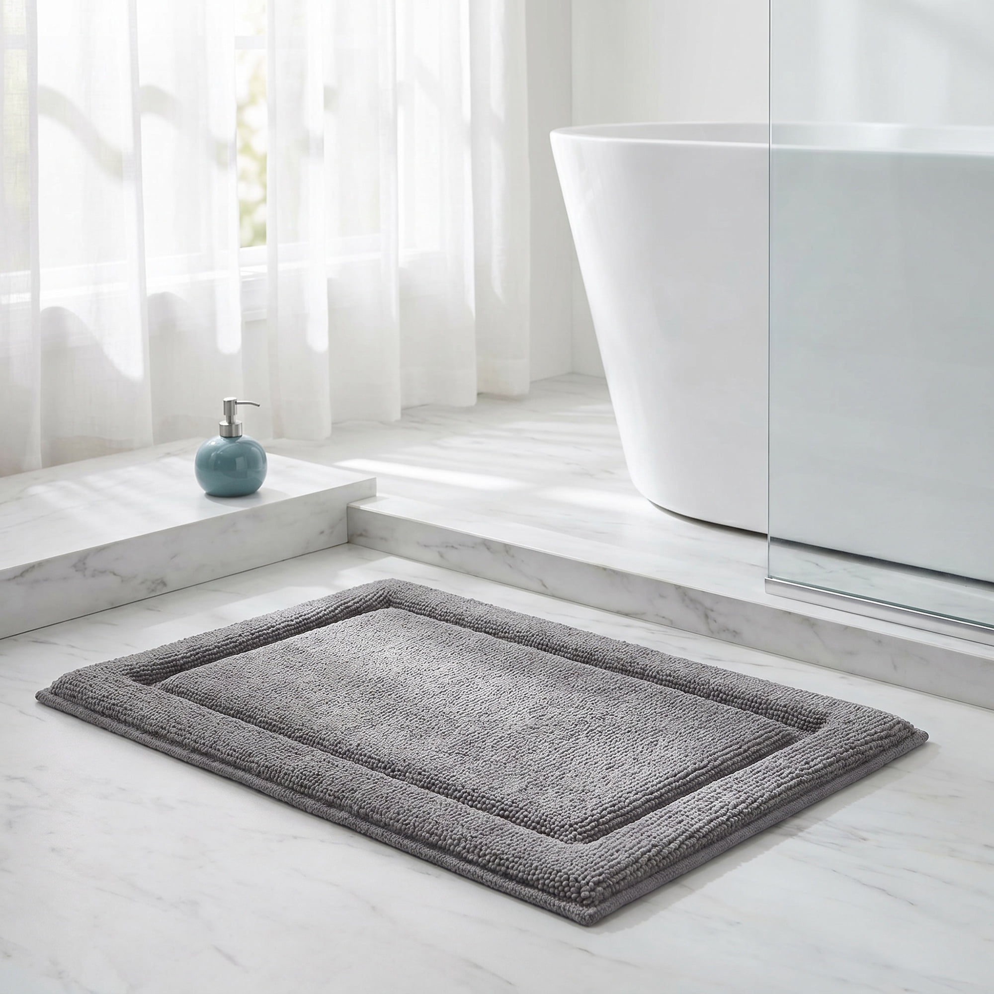 Unique Bargains Ultra Soft Shaggy Bath Mat Super Absorbent Non Slip Mat Gray 24" x 17"