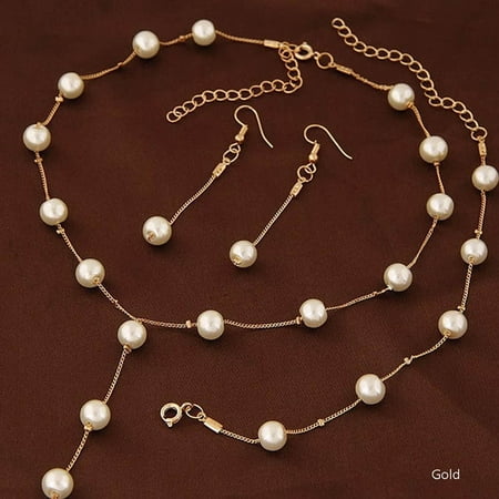 Fancyleo Faux Pearl Necklace Earring Bracelet Jewelry Set Delicate Classy Costume Jewelry Favor Best Gift