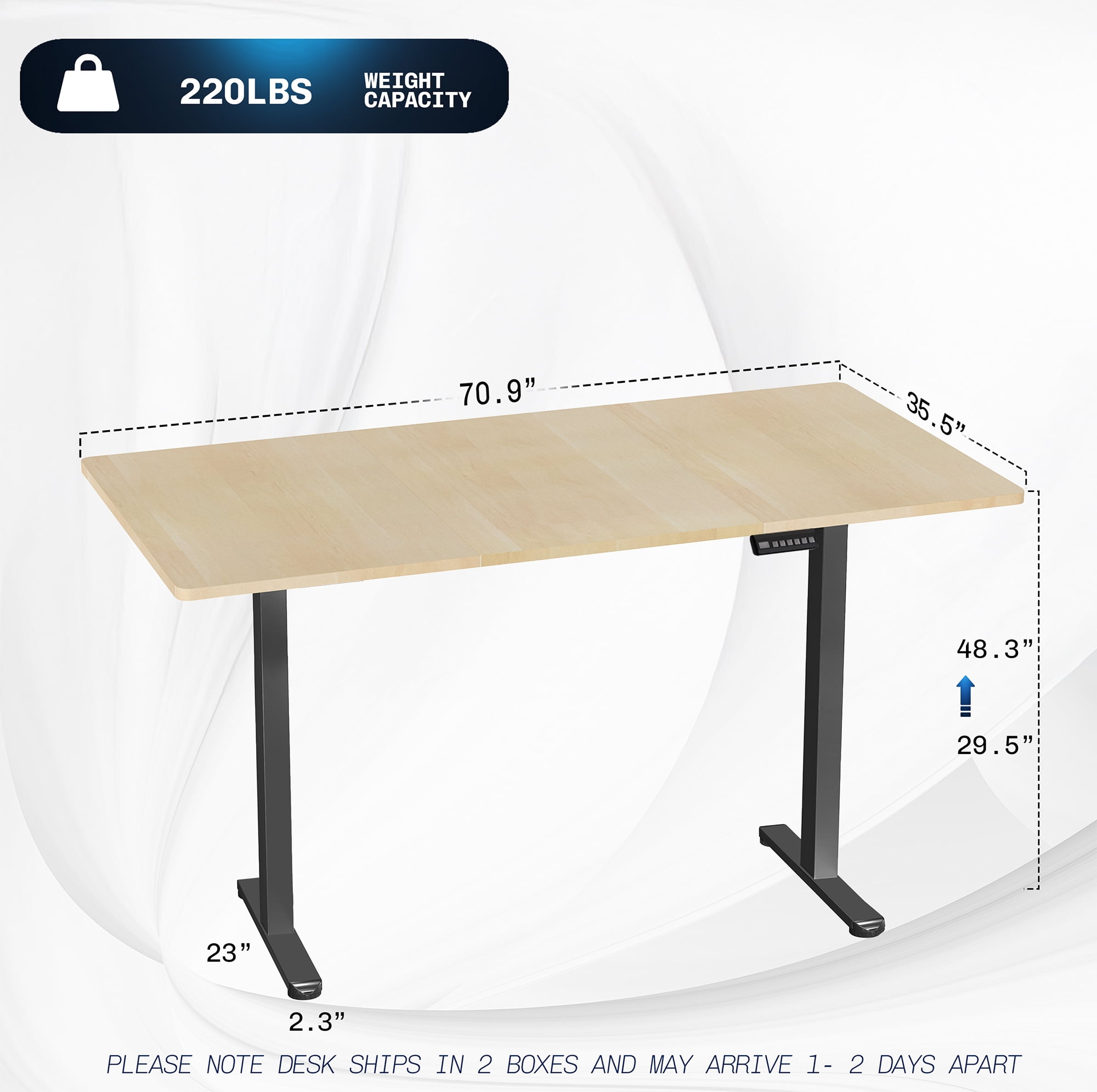 VIVO Electric Dual Motor 71” x 36” Standing Desk, Light Wood Top, Black Frame