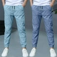 thumbnail image 2 of IVEYRTF Boys Cotton Linen 2 PC Set Children Fashion Solid Color Casual Pants Outfit Breathable Spring Summer Soft Everyday Trousers for Kids(Dark Gray,9 Years), 2 of 6