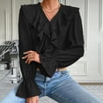 thumbnail image 4 of Timegard Womens Tops V-Neck Ruffle Long Sleeve Button Solid Color Comfy Tshirts Dressy Casual Loose Top, 4 of 5