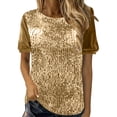 thumbnail image 2 of Womens Clothing Kelon Dressy Tops for Women Short Sleeve Shirts Crew Neck Glitter Sequins Shirts Work Blouses Business Casual Outfits Lightweight Shirt Casual Going Out Top, L, 2 of 7