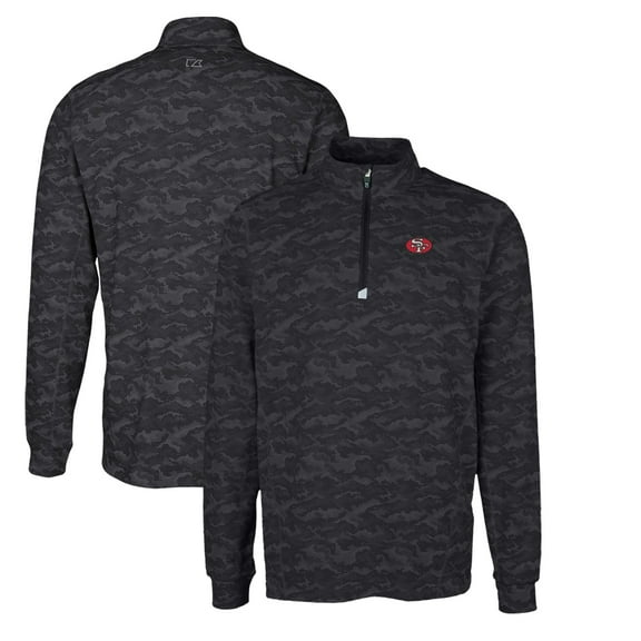 Men's Cutter & Buck Black San Francisco 49ers Throwback Logo Big & Tall Traverse Camo Print Stretch Quarter-Zip Pullover