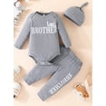 thumbnail image 5 of Aojekbee Baby Boy Fall Outfit Letter Print Long Sleeve Romper with Long Pants and Hat 3 Pcs Set, 5 of 10