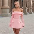 thumbnail image 4 of Vestido Mini para Mujer, con Hombros Descubiertos, Larga, Corte A, Vestido Formal Corto, para Fiesta y Club Rosa M, 4 of 8