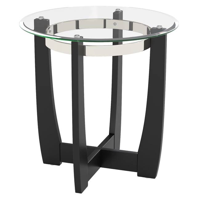 Patiojoy Glass End Table 24" Round Side Table with Tempered Glass Top Transparent & Black