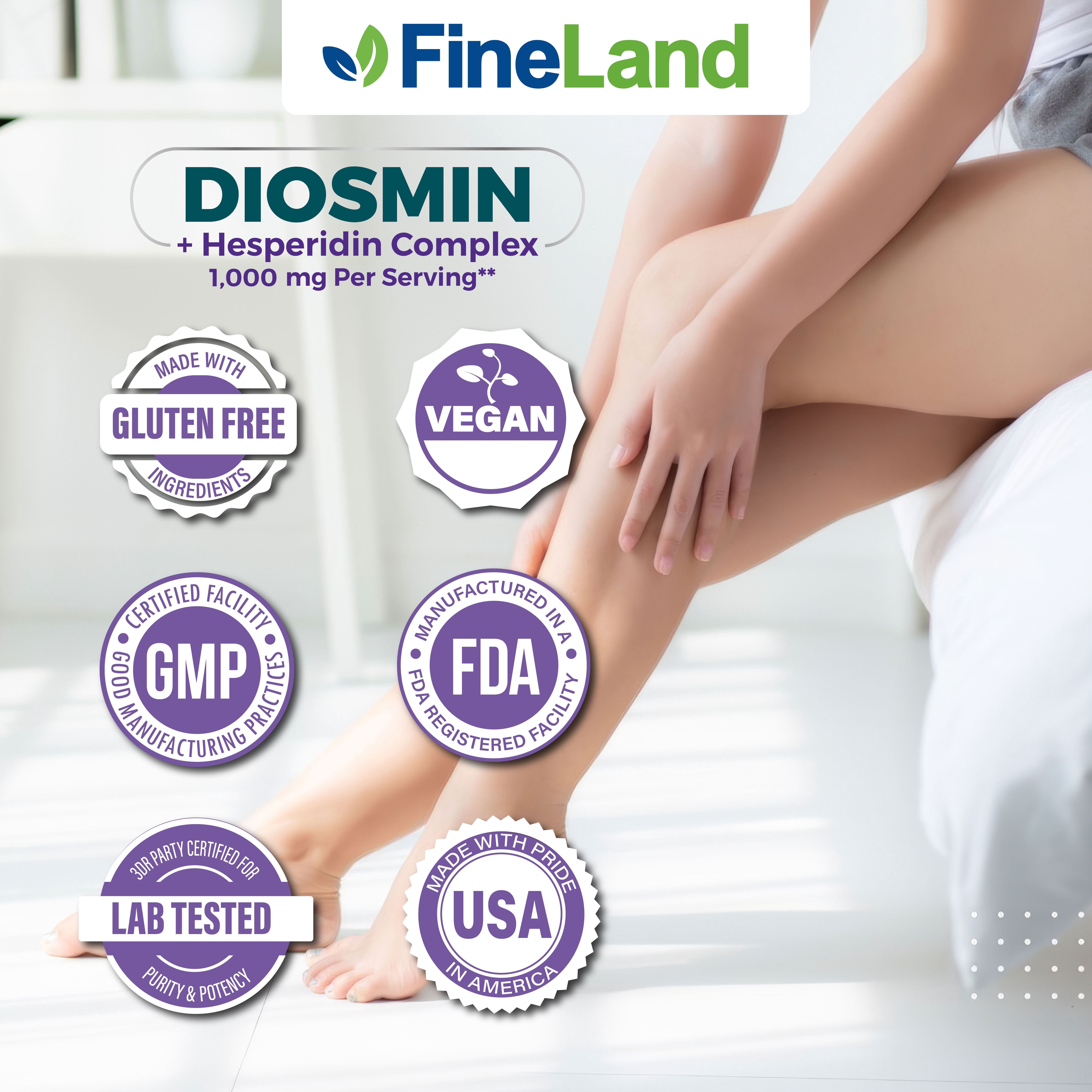 Fineland Vitamins Diosmin Hesperidin Complex for Circulatory Health, 120 Capsules