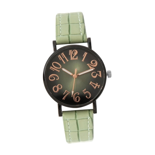 Reloj de pulsera para mujer, elegante, con correa de piel sintética, números arábigos sencillos, analógico, informal. Verde