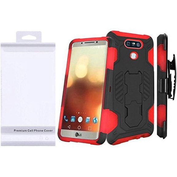 GSA Supercoil Hybrid Kickstand Case w/Holster For LG G6, VS988- Black/Red
