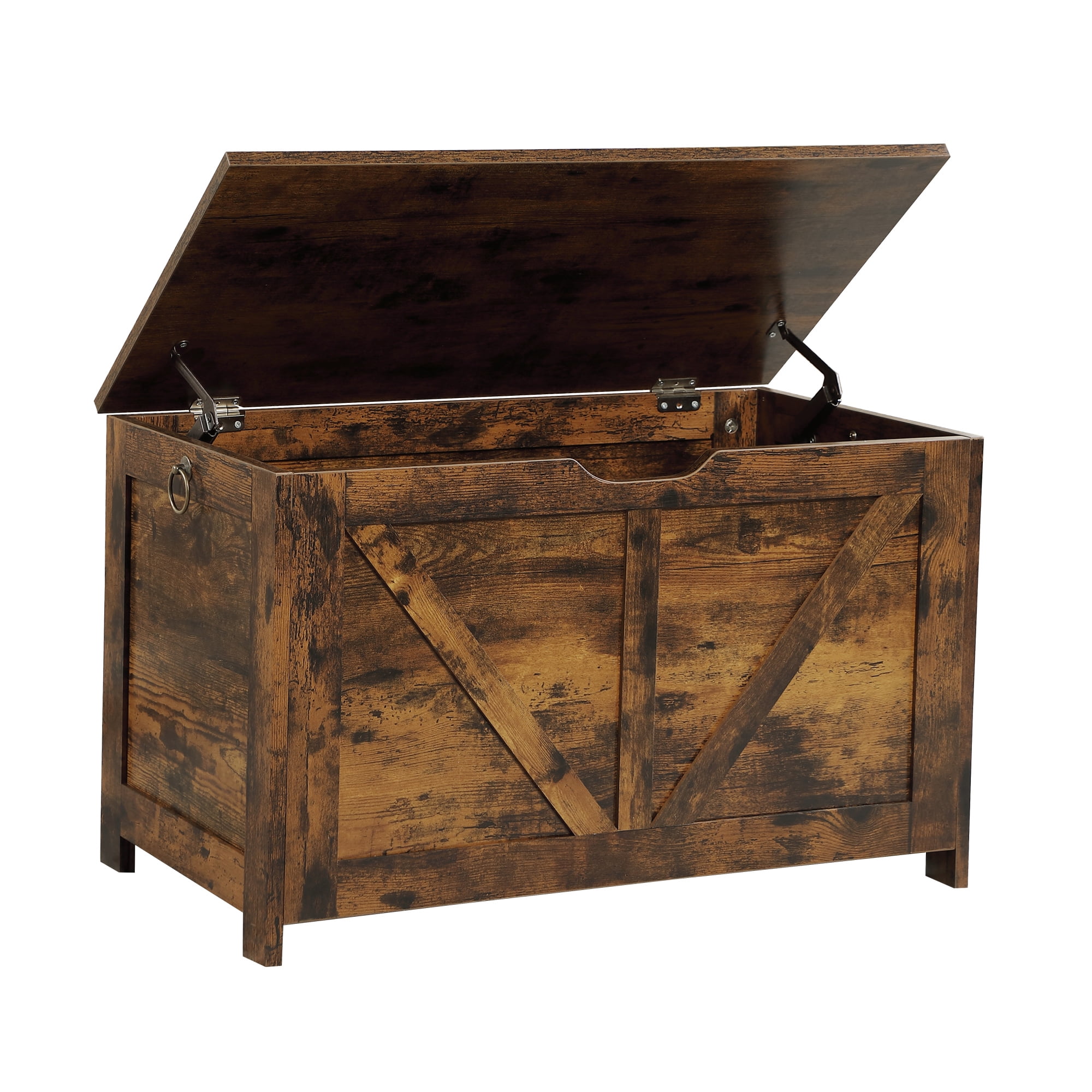 29.5" Storage Ottoman Bench,Storage Chest,Wooden Toy Box Organizer,Entryway Storage Bench with Safety Hinge for Entryway, Bedroom, Living Room,Rustic Brown