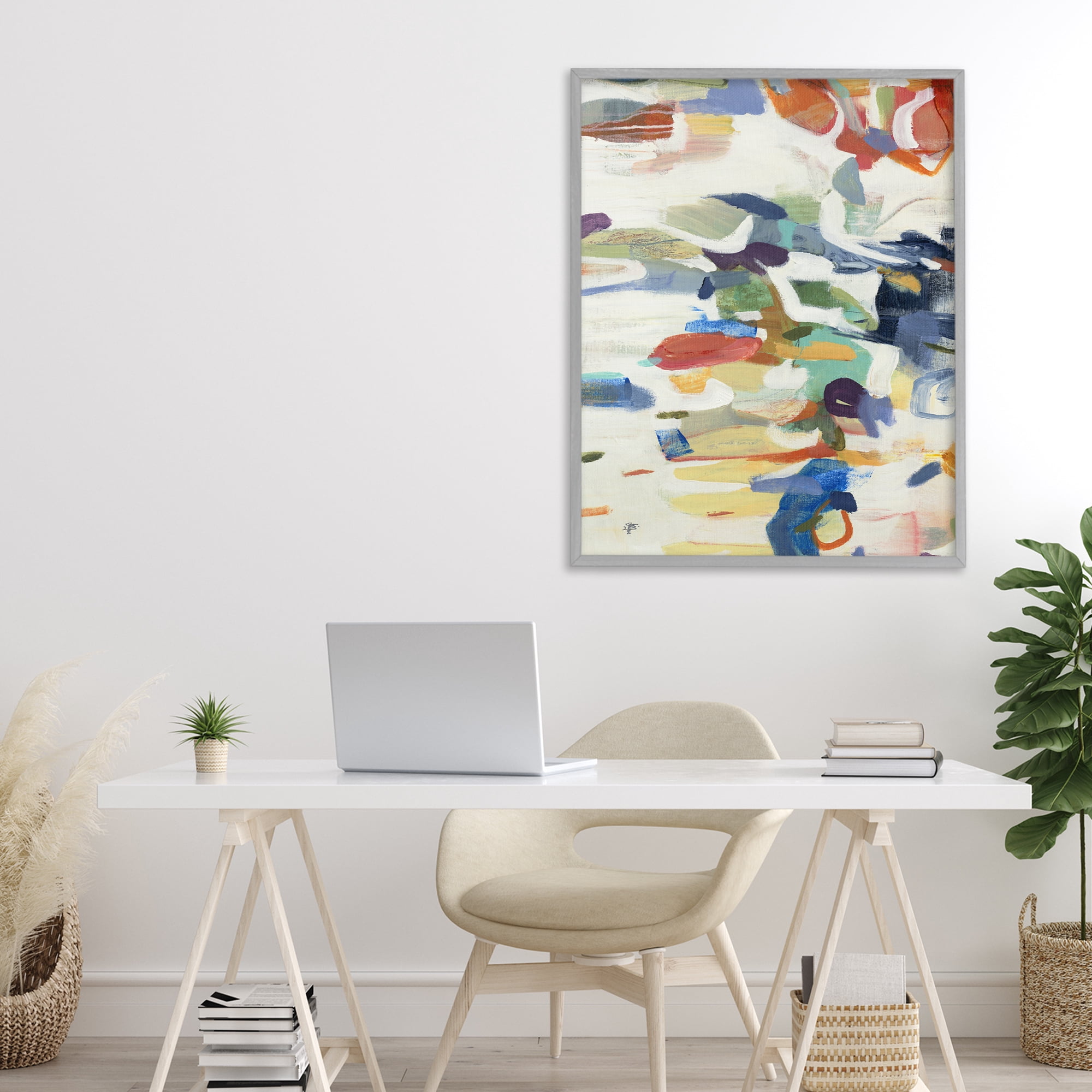 Stupell Industries Primary Hued Abstraction Gray Framed Giclee Art, design by Lisa Ridgers
