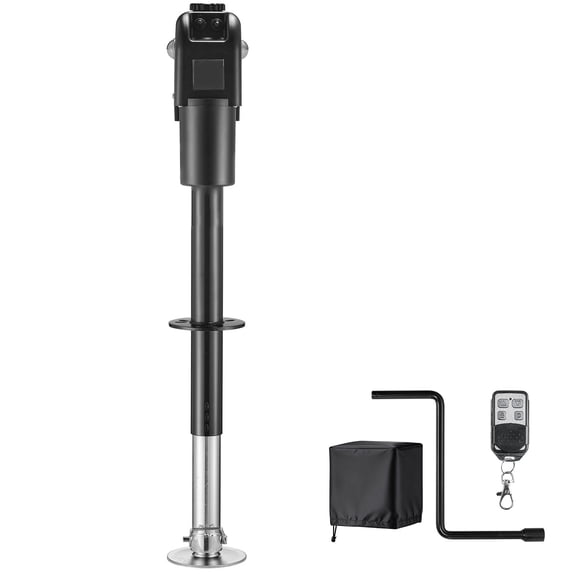 KFFKFF Electric Trailer Jack, 7500 lbs Capacity, Power Tongue Jack with Weatherproof Cover & LED Light for Travel Trailers, Campers, RVs, 9.84-27.84 in Lift Range, 12V DC Wiring, Black
