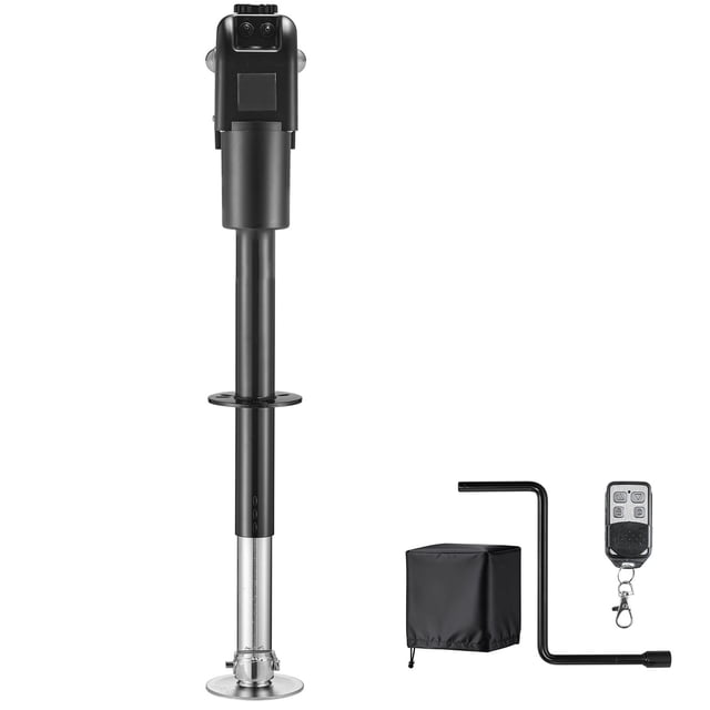 KFFKFF Electric Trailer Jack, 7500 lbs Capacity, Electric Power Tongue Jack with Waterproof Protective Cover & LED Light for RV.12V DC with Wiring, Black