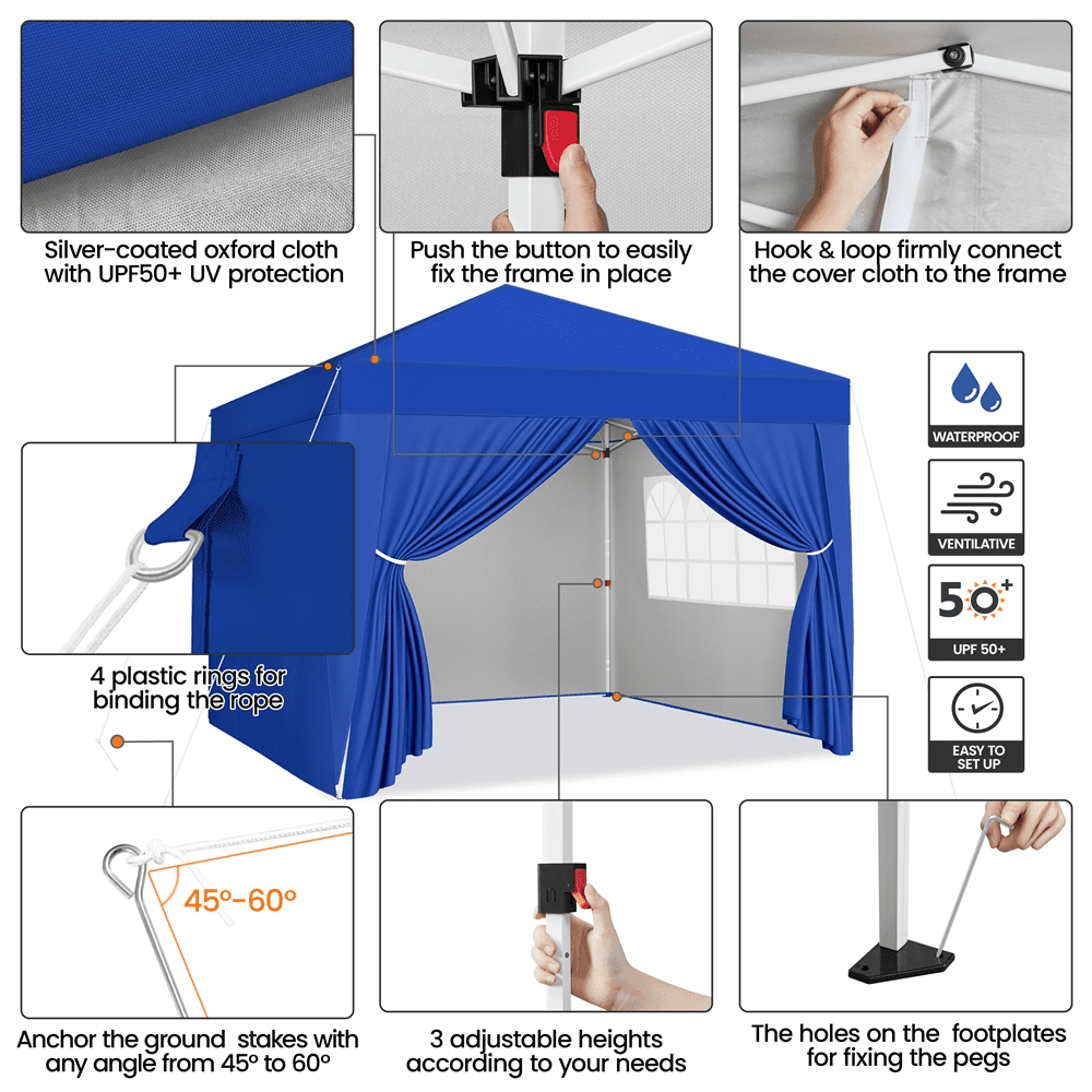 Renwick 12x12 Ft Pop Up Canopy Tent with 4 Sidewalls, Blue