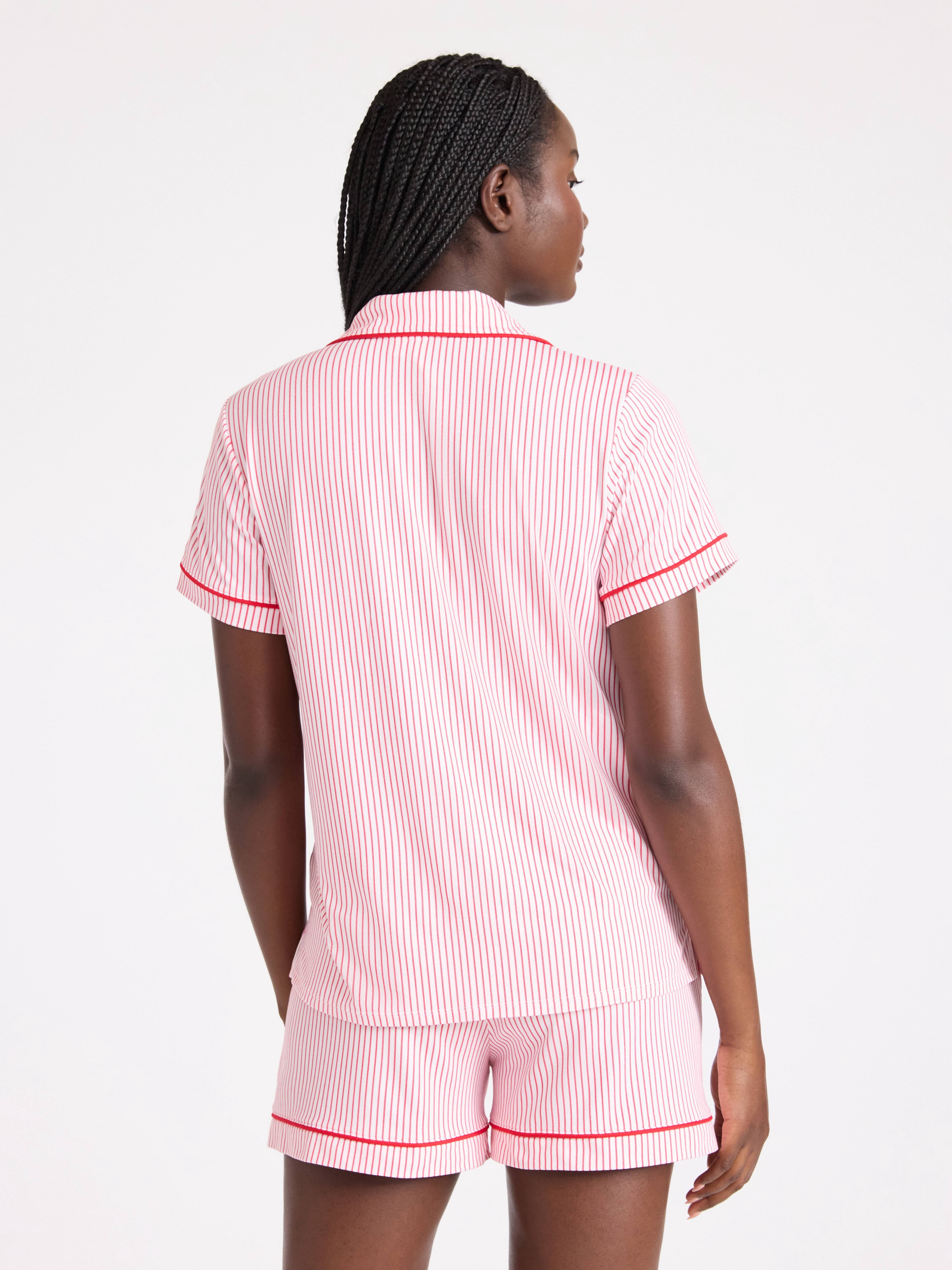 Joyspun Women’s Dreamy Soft Collection Notch Collar Knit Top and Boxer Shorts Pajama Set, Sizes XS-3X