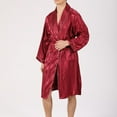 thumbnail image 4 of Defitshape Men's Silk Bath Robe Long Sleeve Pajama Set 2 Piece Satin Robe Boxer Shorts Lounge Set Silky Soft Lightweight Robe Burgundy Small, 4 of 4